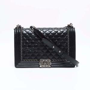 CHANEL Boy Chanel Large Shoulder Bag, Silver Hardware, Gunmetallic, No. 23, B...
